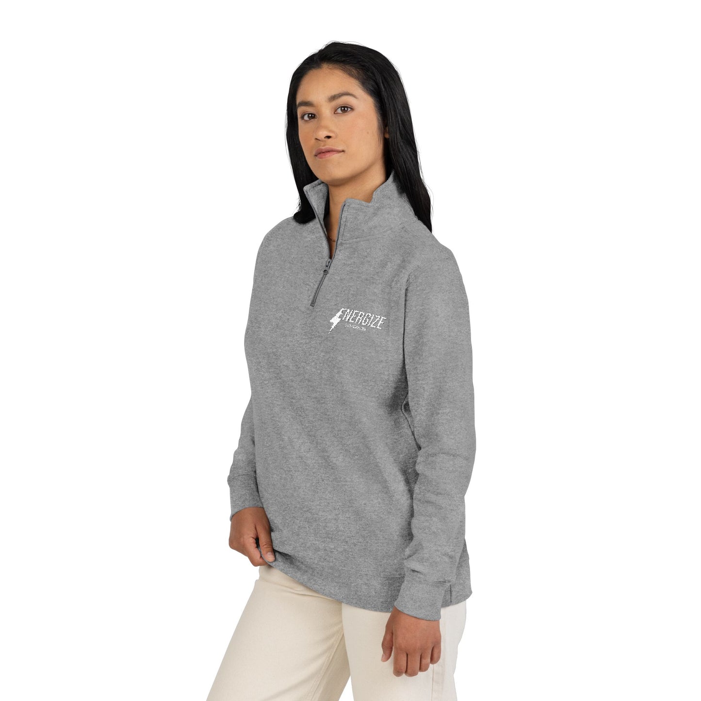 Embroidered Fleece Pullover — Subtle Script Chest Logo, Cozy Quarter-Zip Sweatshirt