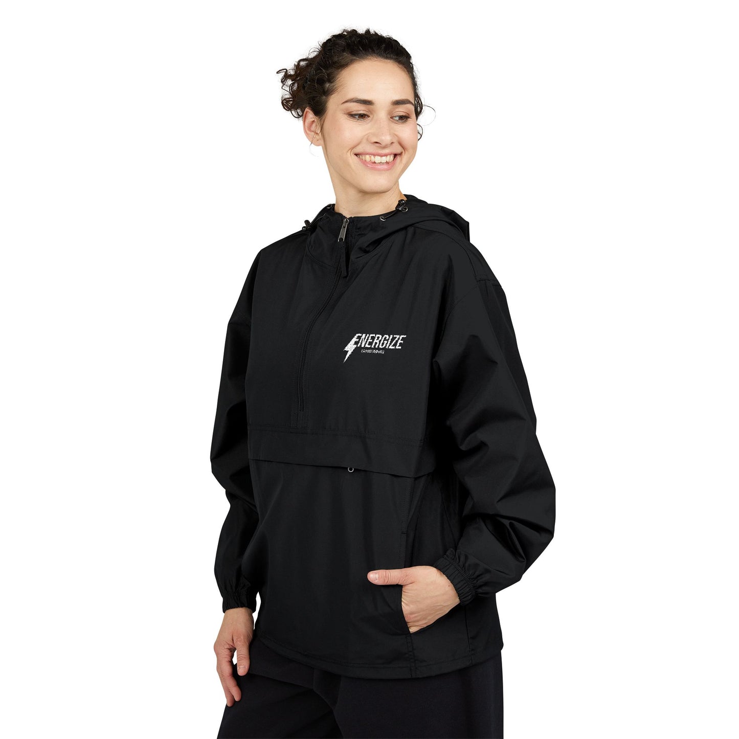 Packable Anorak Jacket — Black Windbreaker with Subtle Chest Logo