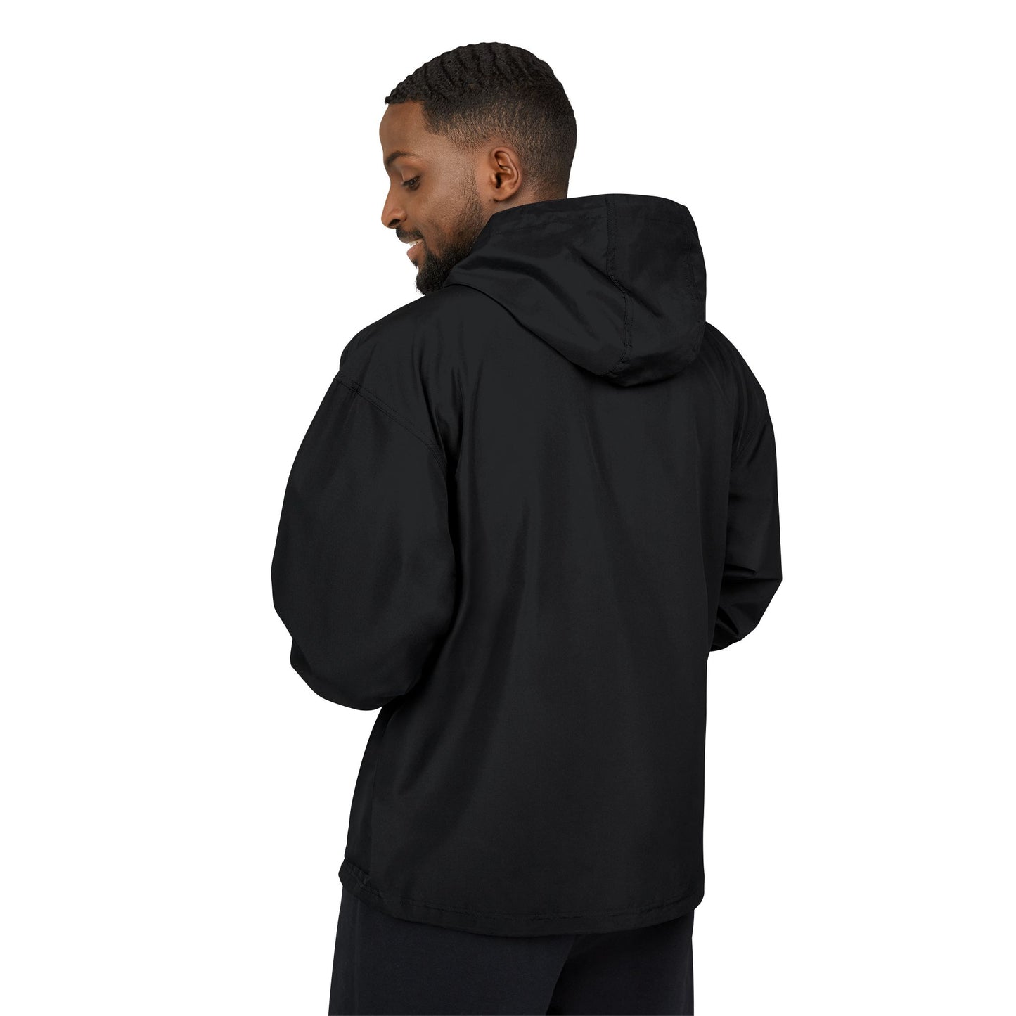 Packable Anorak Jacket — Black Windbreaker with Subtle Chest Logo