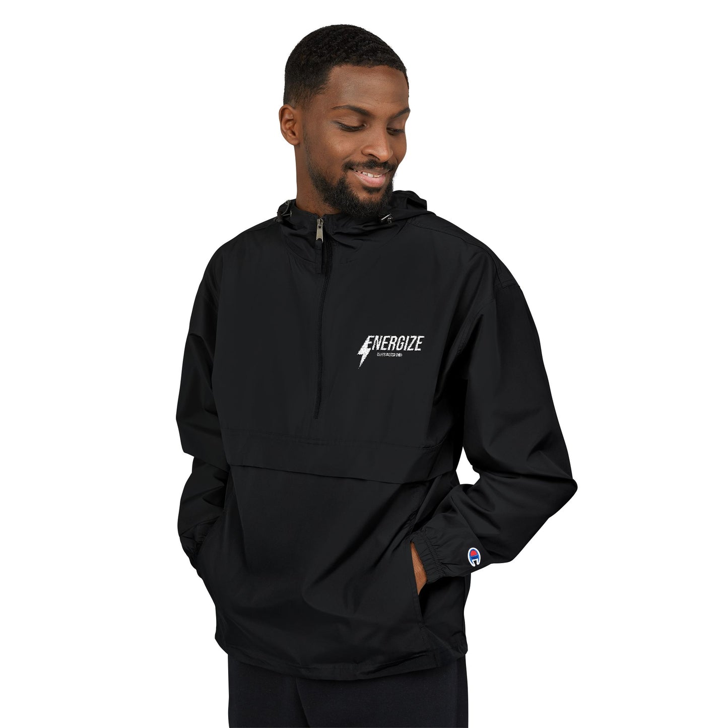 Packable Anorak Jacket — Black Windbreaker with Subtle Chest Logo