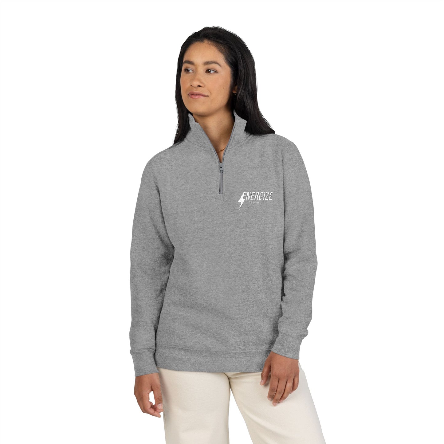 Embroidered Fleece Pullover — Subtle Script Chest Logo, Cozy Quarter-Zip Sweatshirt